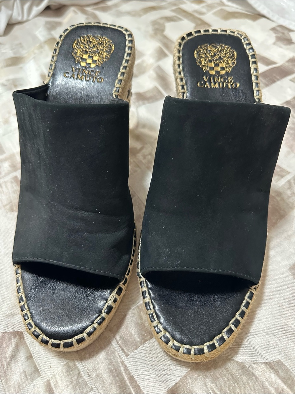 Vince Camuto Black Suede Espadrille Mule Slides